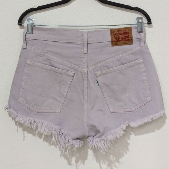 Levi's Purple Raw Hem Distressed 501 Denim Jean Button Fly High Waist Shorts 29 - Picture 1 of 11